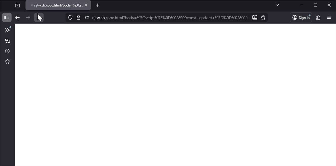 Screen recording showing PoC performing many redirects in Firefox and eventually the target button