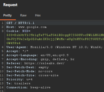 HTTP request for xsleaks.dev script