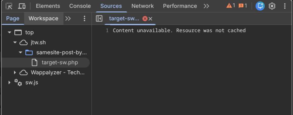 Content unavailable shown in DevTools when no service worker is present